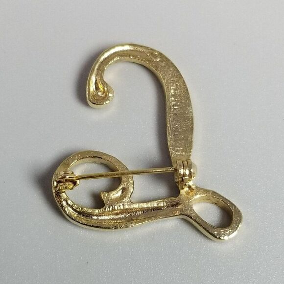 Vintage T or L Monogram Letter Brooch, Gold Tone Initial Lapel Pin, Estate - Picture 2 of 7